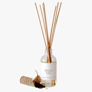 Sweet Water Decor Hello Fall Reed Diffuser Set - Hot Cider, Cinnamon, Cloves, Apple, and Nutmeg Fall Scented Diffuser - Scent Diffusers for Home, Fall Home Long Lasting Fragrance, Made in The USA