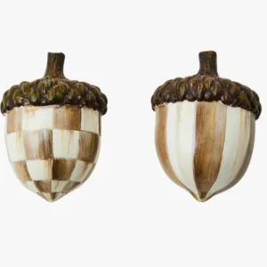MACKENZIE-CHILDS Decorative Acorns, Resin Acorn Fall Decor for Kitchen and Home, Set of 2, Brown-and-White Mocha Check