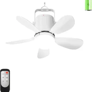 Ceiling Fan Light, Battery Operated Gazebo Fan Light with Remote, Portable Rechargeable Camping Fan Light for Outside, Wireless, for Outdoor Tent Canopy Porch Patio Greenhouse RVs Pergola