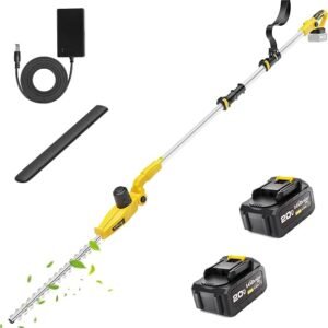 20V Cordless Pole Hedge Trimmer, 13-Feet Reach with 2X4.0Ah Batteries& Fast Charger, 5/8-Inch Cutting Capacity, Electric Bush Trimmer with Extension Pole for Shrubs Pruning