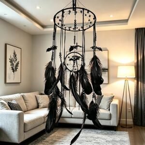 Halloween Gothic Black Dreamcatcher with 5 Bat Ornaments - Wall Hanging for Witchy Home Outdoor Decor, Halloween Bat Decor, Dark Gothic Gift, Goth Wall Hanging Decor
