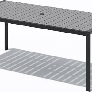Crestlive Products Outdoor Dining Table for 6, 71in Aluminum Patio Table with Umbrella Hole Weather-Resistant Rectangle Outside Table for Garden Backyard Indoor, Grey