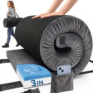 Camping Mattress Pad, 3 Inch Memory Foam Camping Mattress with Non-Slip Bottom & Washable Cover, Portable Roll Up Floor Camping Mat, Camping Sleeping Pad for Adults, Car Bed with Travel Bag