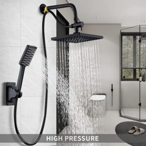 Black Rain Shower Head with Handheld Shower Head, 5 Spray Modes