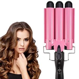 Alure Three Barrel Curling Iron Wand Hair Waver with LCD Temperature Display - 1 Inch Ceramic Tourmaline Triple Barrels, Dual Voltage Crimp