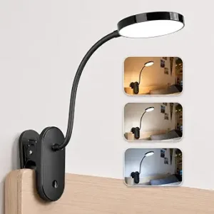 Clip on Light, Stepless Dimmable & 3 Colors Touch Control Clip On Bed Light. Dorm Room Essential 2600mAh Rechargeable Battery Powered Lamp. Flexible Clip On Lamp for Desk/Bedside/Headboard