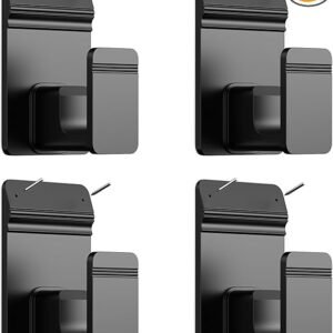 EKOTTOK No Drill Curtain Rod Brackets for 5/8" Rod, Heavy Duty 30LB+, Adhesive & Invisible Nail Curtain Rod Holders, Damage-Free Wall Mount Hooks for Bathroom, Kitchen, Bedroom (4PC, Black)