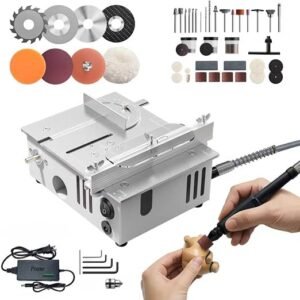 MIMYTH Mini Table Saw for Crafts; Multifunctional Portable Tablesaw | Customizable Cutting, Grinding, Sanding; Adjustable Angle, Speed, SawDepth