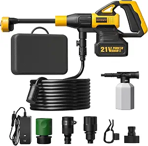 Cordless Pressure Washer Battery Powered, Handheld Cordless Power Washer | 1100 PSI, 2.4 GPM, 6-in-1 Nozzle, 21V Battery & Charger, Foam Pot, 23FT Hose, Car Washer for Home Garden Patio Driveway
