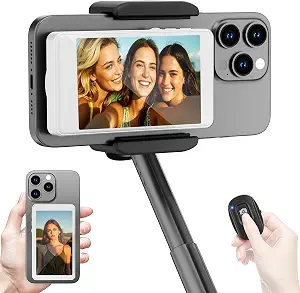 Vlog Selfie Monitor Screen iPhone, Back Camera Monitor iPhone, White | Wireless Magnetic Selfie Screen for Android with Bluetooth Remote 1800mAh 3-Level Brightness Wide Screen Mode for Live Stream