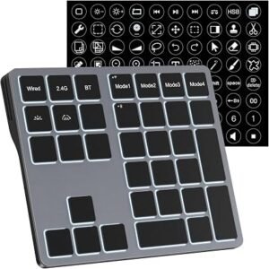 Doohoeek Tri-Mode Programmable Macro Keypad for Windows PC, 25 Custom Keys with Shortcut Stickers, Wireless Bluetooth/2.4G/ Wired Keyboard for Excel, Video Editing, Graphic & Office Productivity