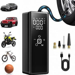 Tire Inflator Portable Air Compressor, 120PSI Cordless Air Pump with Digital Gauge, LED Light & Window Breaker for Car, Bike, Balls & Inflatables