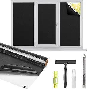 Kromapolis Blackout Film, Total Privacy & Room Darkening, 17.5'' x 78.7'' | Light & Heat Blocking, Static Cling, Removable Black Tint for Daytime Sleep, Frosted Cover for Home Bedroom Nurseries