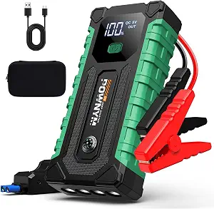 Jump Starter, 12V Car Battery Booster (12L Gas/6L Diesel), Portable Car Battery Jump Starter with Jumper Cables & LED Light
