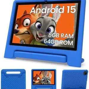 CFVOCUY 2026 Kids Tablet, 10.1 Inch Android 15 Tablet for Kids, 8GB RAM, 64GB ROM(1TB Expand), WiFi 6, Pre-Installed Educational Apps, Parental Control, with EVA Protective Case, Eye Protection