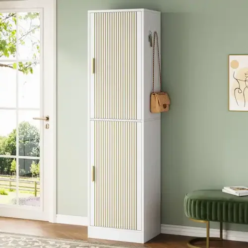 Narrow-Tall-Shoe-Storage-Cabinet-with-Slipper-Rack-and-Adjustable-Shelves